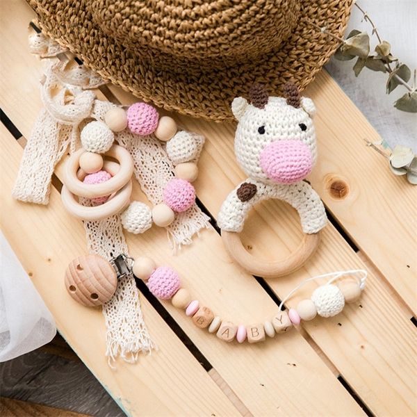 1Set Детские погремушки вязание крючком Amigurumi слон сова погремушка колокольчик пользовательских новорожденных соску клип Монтессори игрушка образовательный ребенок погремушка 201224