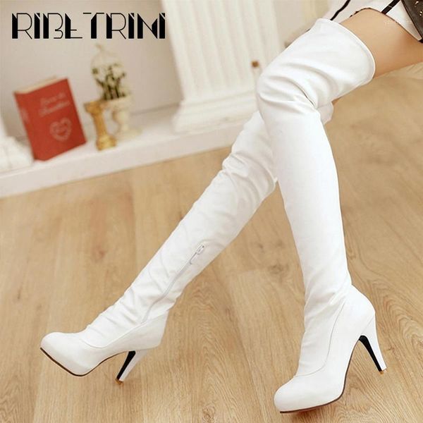 

boots ribetrini girl high heels round toe knee shoes over the women design solid party dress date boots1, Black