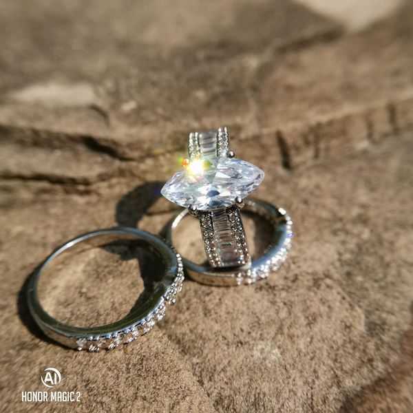 

2020luxury925sterlingsilverweddingringforwomen3-piecestackableringssetsbridalanniversarygiftladydesignerdiamondjewelry, Silver