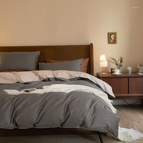 

1000tc 100%brushed cotton reversible jacquard grey duvet cover set soft warm bedding set sheet pillowcases  king size 4pcs1