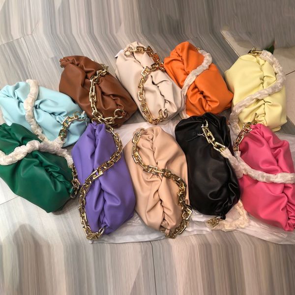 

genuine leather fashion shoulder underarm bag female 2021 popular new summer fold wide gold chain clouds white