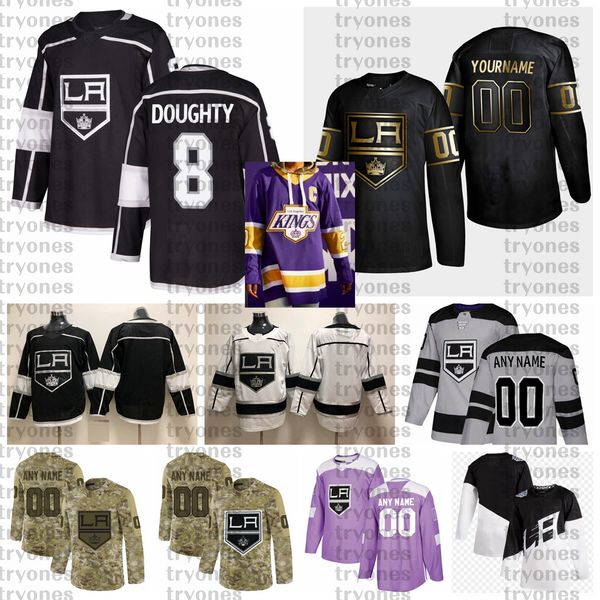 

2021 reverse retro customize #8 drew doughty los angeles kings jerseys golden edition camo veterans day fights cancer hockey jersey, Black;red
