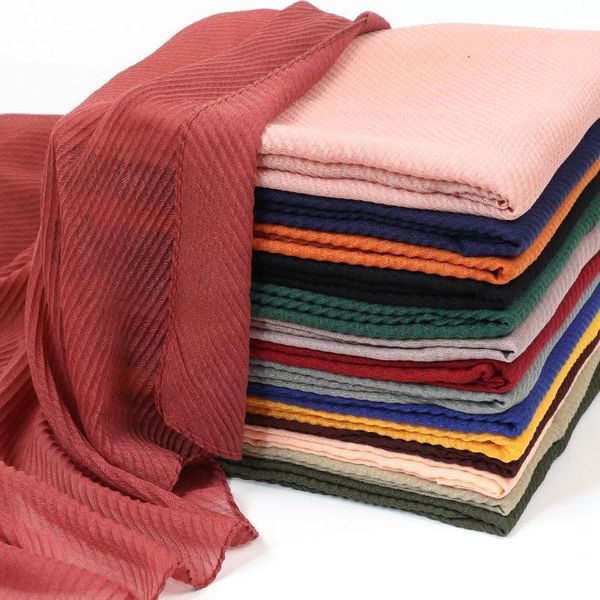 

scarves cross-border wholesale monochromatic folds bali yarn autumn ladies scarf ethnic wind pressure wrinkled hijab cotton and linen pu1, Blue;gray