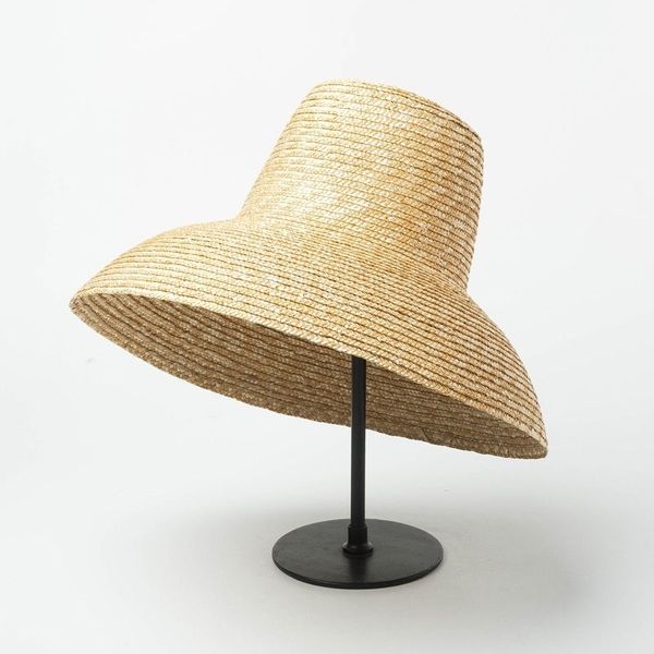 

new popular lamp shape sun for women big wide brim summer beach ladies high straw uv protection derby travel hat t200602, Blue;gray
