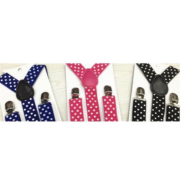 

y 500pcs new children kids clip-on boy girls back elastic polka dots suspenders adjustable braces christmas gift, Black;white