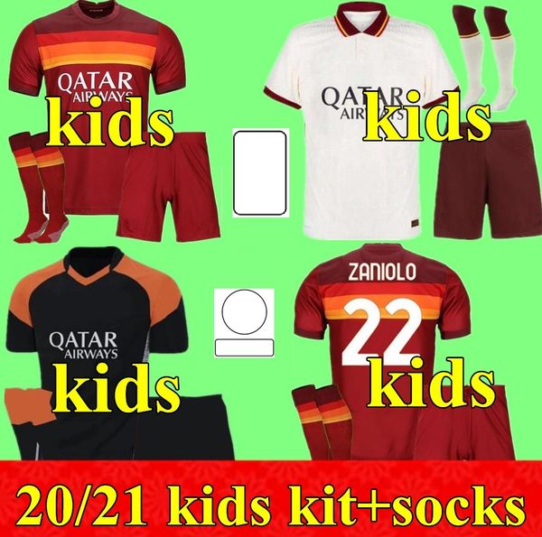 

new 2020 2021 shaarawy dzeko kids kit soccer jersey 20 21 pastore perotti totti de.rossi youth child camisetas football shirt, Black