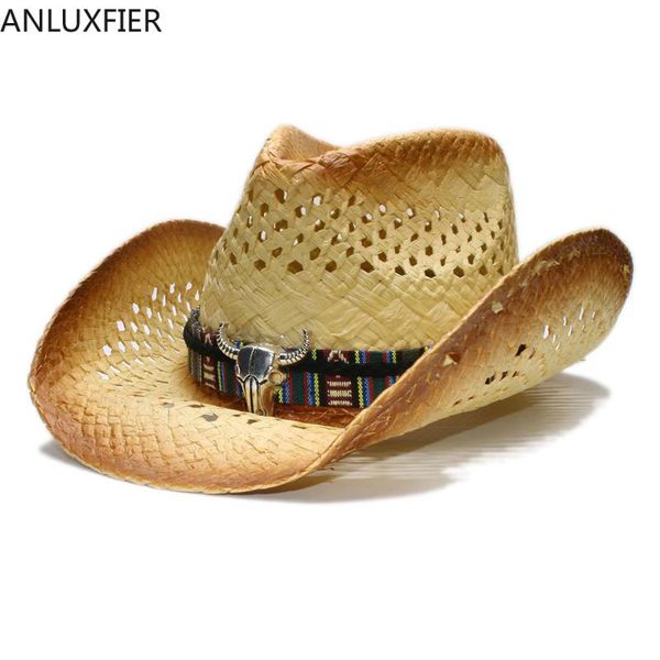 

wide brim hats a158 retro summer sun girls raffia big beach hollow out cowboy hat large cow leather belt adjustable size, Blue;gray