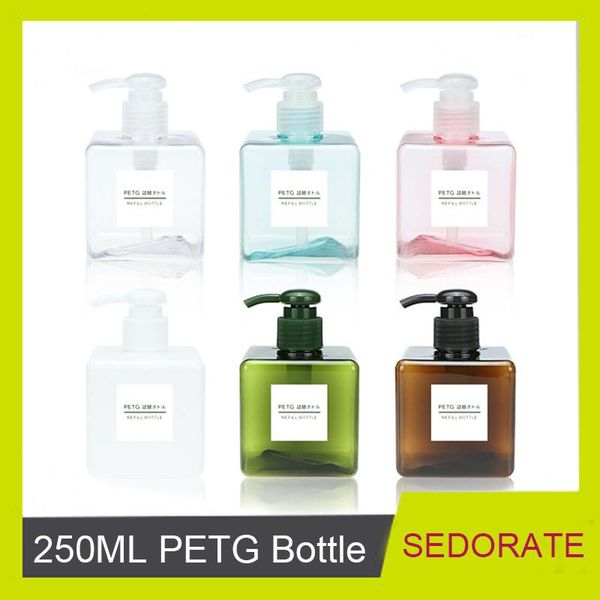 

storage bottles & jars sedorate 30 pcs/lot empty plastic cosmetic refillable petg square shampoo pump makeup packaging 250ml fy005