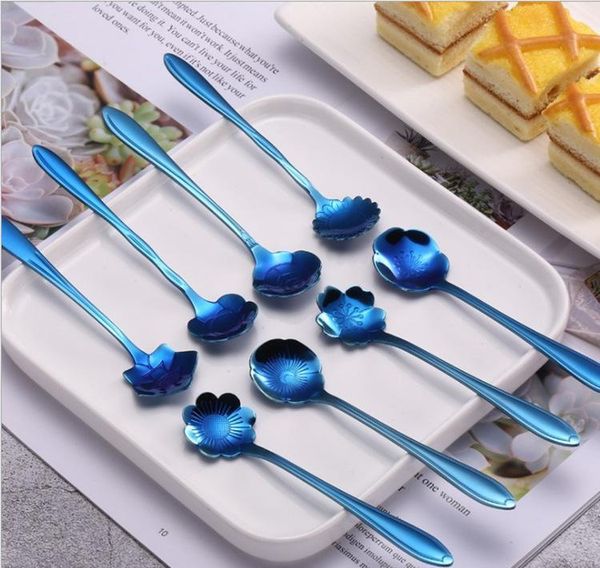 

7 цветов смешивание нержавеющей стали красочные цветочные кофейные ложка 8 видов цветочной формы чайная ложка jlltcah m mxyard