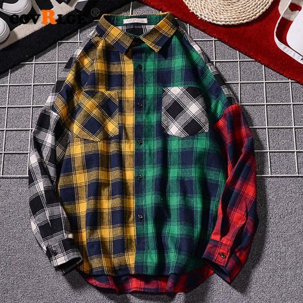 

men's casual shirts flannel plaid shirt spring autumn long sleeve soft comfort japanese harajuku vintage patchwork men mcl2491, White;black