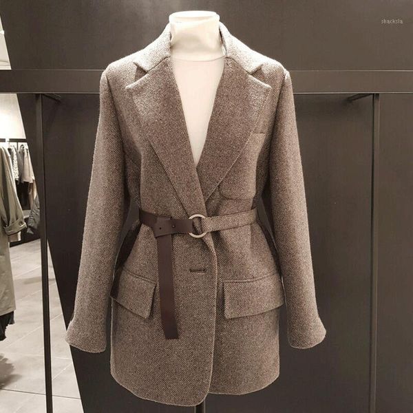 

autumn 2020 new long-sleeve solid fashion coat korean commut waistband womens temperament female small suit b5281, White;black
