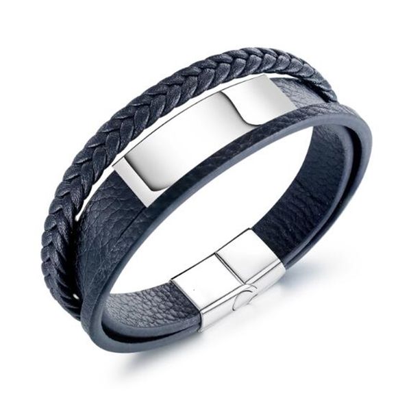 

leather multi stainless bracelet n1392 layer with braid steel magnetic buckle bangle