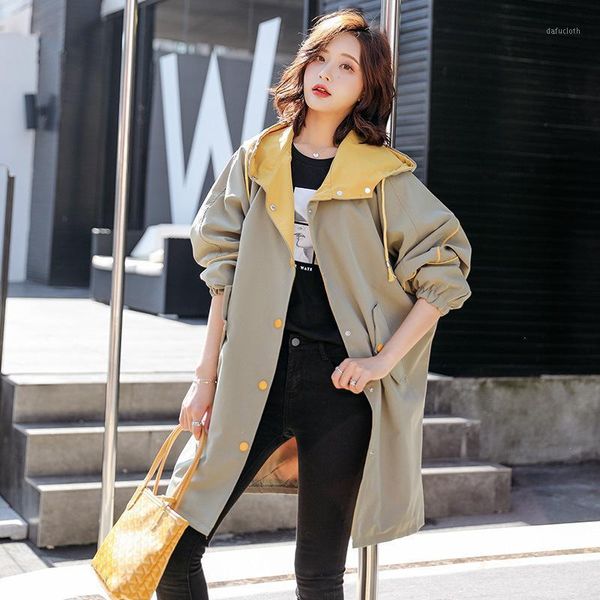 

fashion woman clothes hooded business women coats autumn winter long trench coat women casual windbreaker long coat overcoat1, Tan;black
