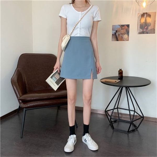 

2021 new summer solid color simple city fashion waist high trim suit leg skirt a-line short division trle, Black