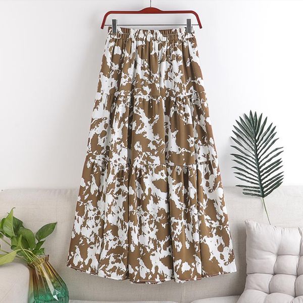 

skirts autumn dye printed patchwoork maxi long chiffon leopard cakee ankle, Black