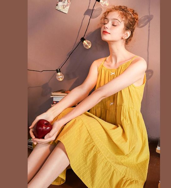 

solid cotton nightdress sling summer ruffle french sleepwear pajamas women nightgown nachtkleding vrouwen female clothes ed50sq, Black;red