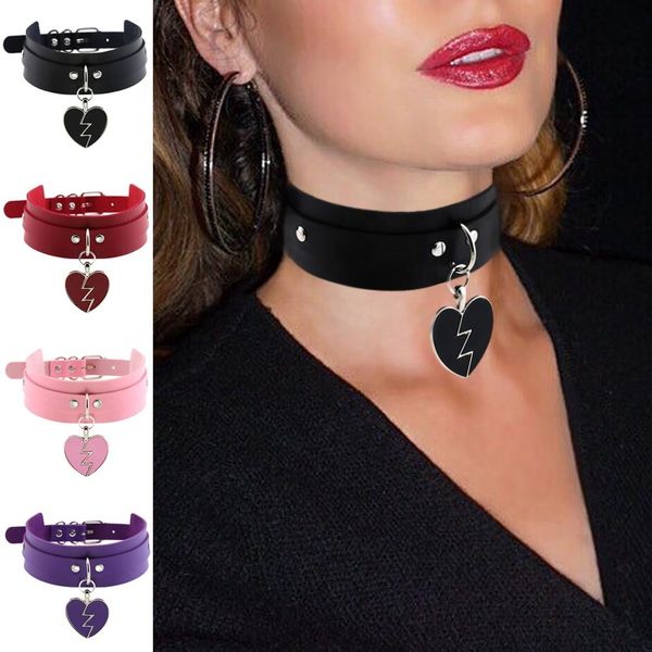 

punk style pu leather love heart choker necklace for women short gothic necklaces jewelry costume fashion jewelry nice gift wholesale price, Golden;silver