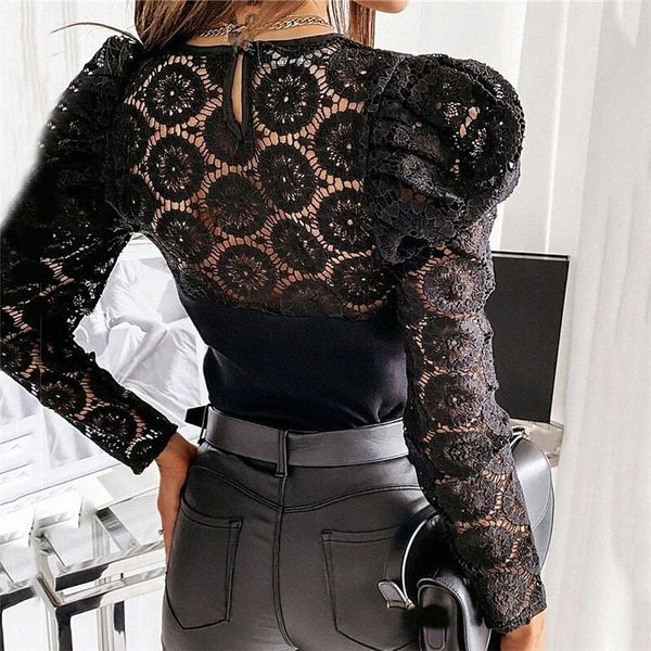 

women's blouse shirt plain lace round neck elegant black white beige 86bl#