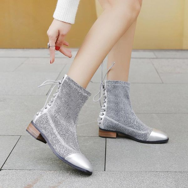 

women's mid calf boots shoes winter footwear luxury designer round toe boots-women flat heel mid-calf 2020 rubber fashion, Black