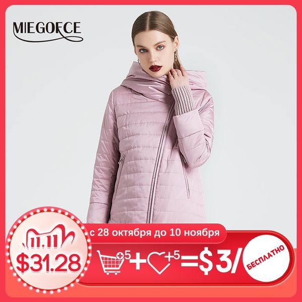 

miegofce spring autumn jacket with oblique cut bright women's jacket thin cotton coat windproof warm knitted sleeve jacket 201031, Black