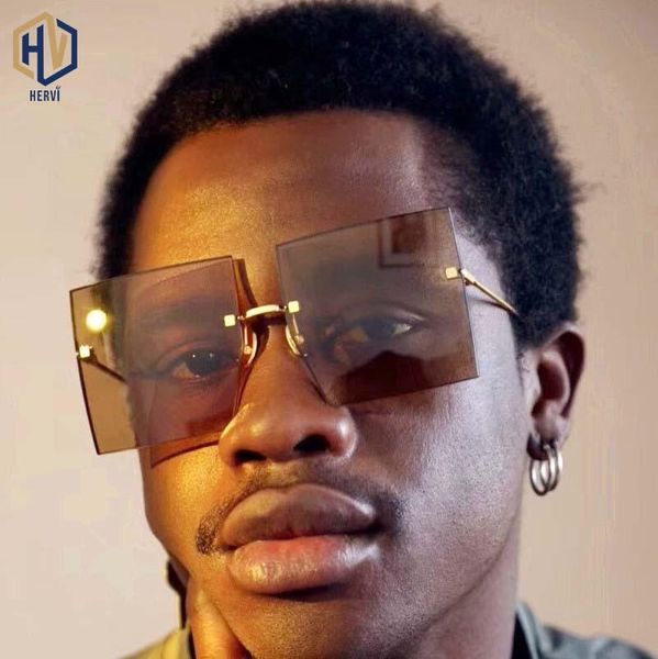 

sunglasses original oversized frameless square men women brand design fashion metal big frame sun glasses uv400, White;black