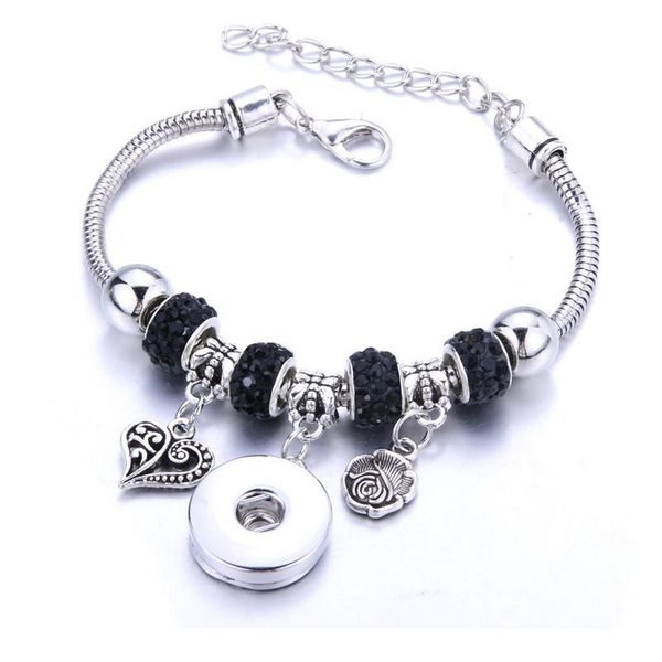 

new snap bracelet lobster buckle snake chain bangles crystal beaded bracelet fit 18mm snap jewelry wo bbyxnp, Golden;silver