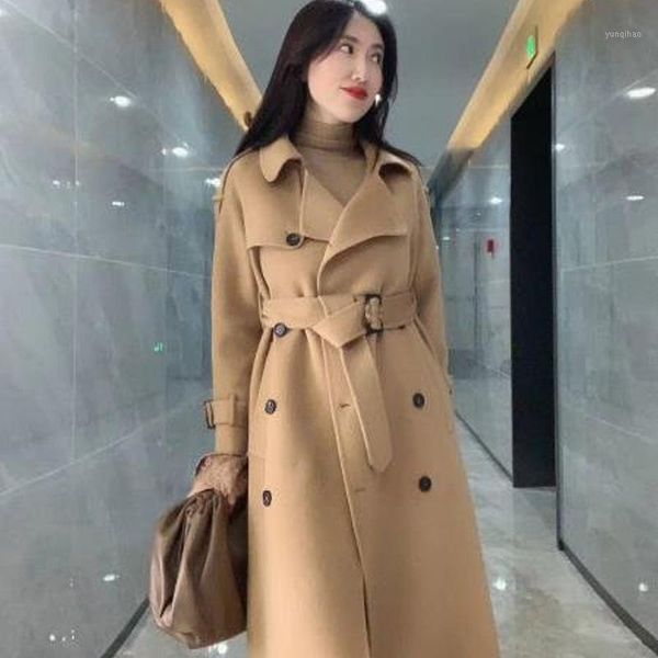 

of new korean double-sided tweed overcoat middle and long camel wool double-sided cashmere overcoat for women in stock1, Black