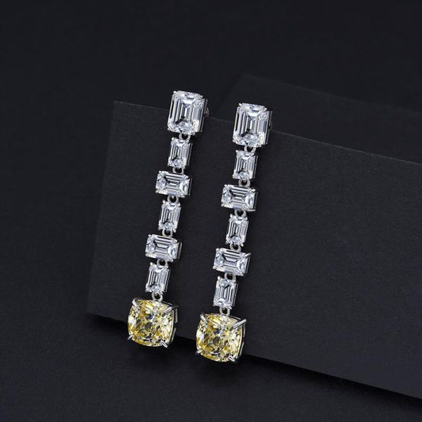 

stud exquisite jewelry 100% sterling silver yellow diamond 7*9 long earrings are designed for ladies' engagement gifts, Golden;silver