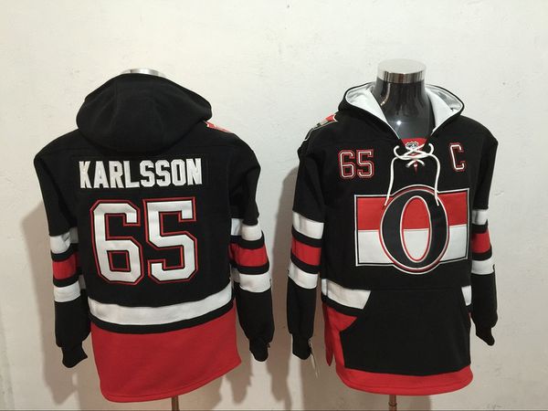 

new senators hoodies jerseys 65 karlsson 19 spezza hockey hoody pockets stitched size lace up hoodie all teams mix order, Black