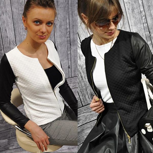 

thin classic black/white printed women's autumn long sleeve zipped woolen jacket zipper outwear clothing, Black;brown