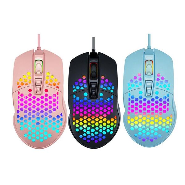 

wired gaming mouse hollow honeycomb pattern game mice with rgb colorful light