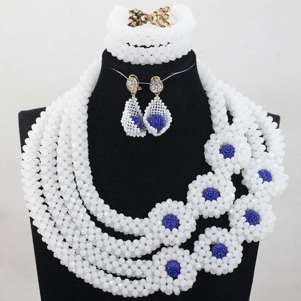 

trendy handmade white crystal pendant necklace wedding jewelry set elegant bracelet necklace earrings set bh420, Silver