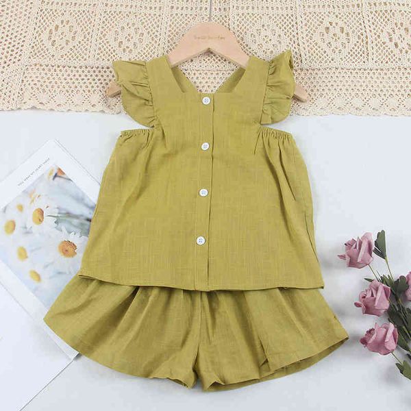 

menoea summer clothes sets baby girls solid color sleeveless and shorts pants 2pcs suits kids casual clothing outfits 2-7 y y220310, White