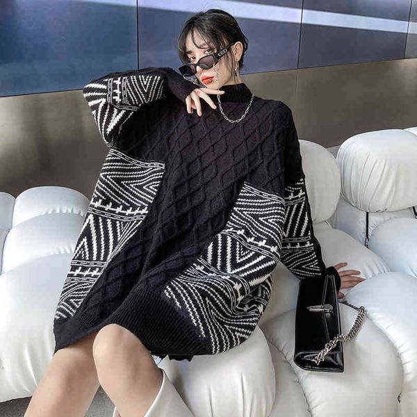 

women's sweaters [eam] black jacquard big size knitting sweater loose fit long sleeve women pullovers fashion autumn winter 2022 1de419, White;black