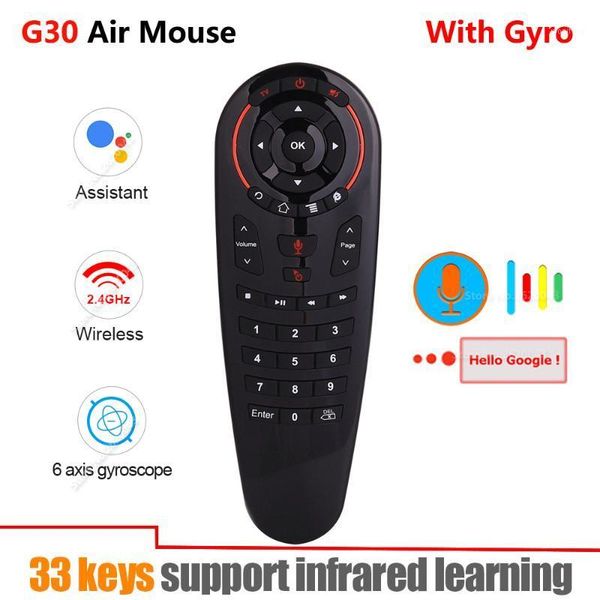 

g30 2.4g gyroscope wireless air mouse 33 keys ir learning smart voice remote control for x96 mini h96 max android box vs g10 g201