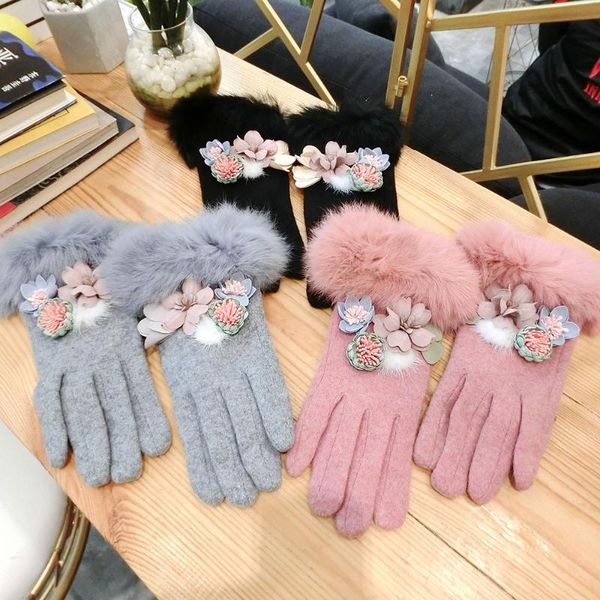 

wholesale-fashion ladies gloves autumn winter women touch screen gloves soft fur wrist cashmere wool mittens driving agl285, Blue;gray