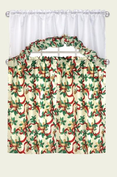 

3pcs set imitation linen fabric christmas design kitchen curtain1