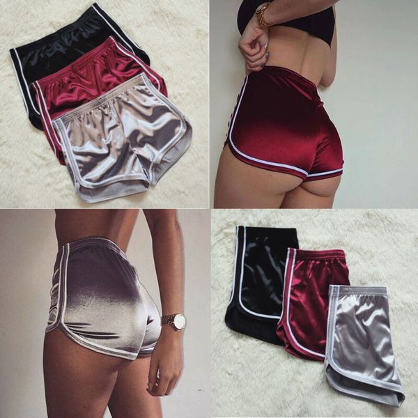 

women satin sport casual beach running slim yoga ladies shorts workout, White;black
