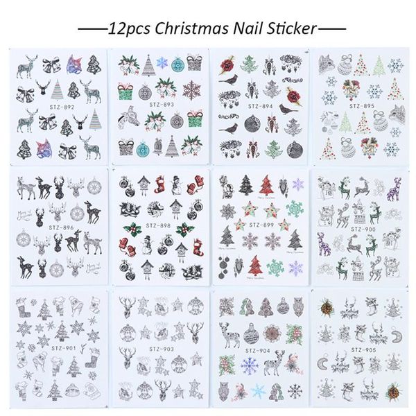 

stickers & decals 12pc year nail art transfer sticker full wraps set christmas winter decal snowflake sliders manicure decoration tools, Black