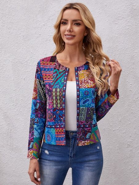 

emery rose striped argyle print open front jacket z131#, Black;brown