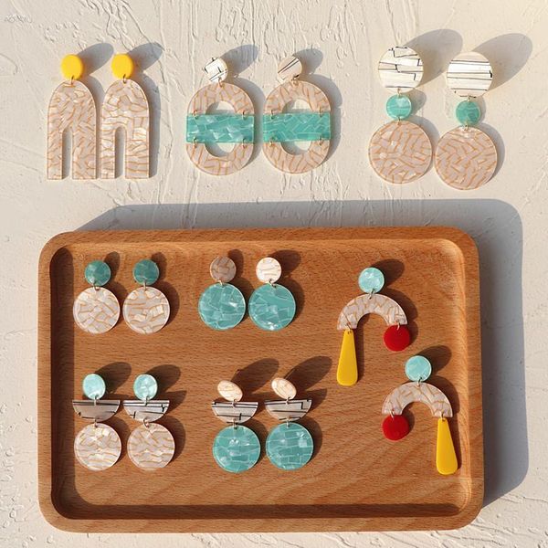 

aomu 2020 new fashion geometric round asymmetric acrylic irregular marble pattern long dangle earrings jewelry wmtsnd bdesybag, Golden