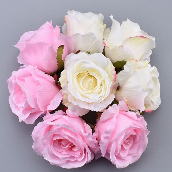 

10pcs silk blooming pink white roses artificial flower head for wedding decoration diy wreath gift scrapbooking big craf wmtvfl