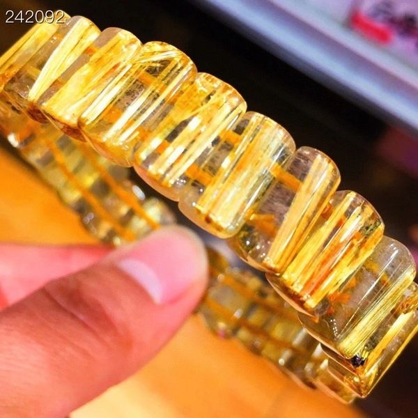 

natural certificate of gold rutilated titanium quartz bracelet 12.3x7.8x5mm rectangle woman's rich man jewelry aaaaaaaaaaaaaaaaaaa gn1y, Black