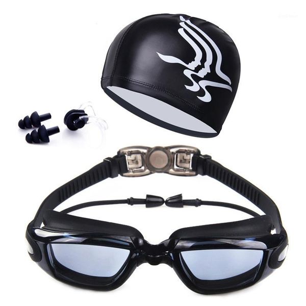 

cooling swimming goggles with hat+ear plug+nose clip waterproof swim glasses anti-fog uv professional sport swim eyewear set1