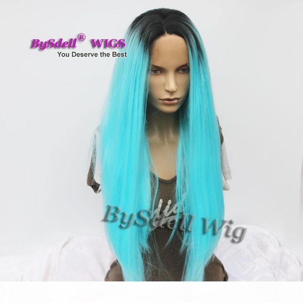 

new light clearly blue color wig wigs long straight glueless lace front wig synthetic light blue color cosplay wigs ing, Black