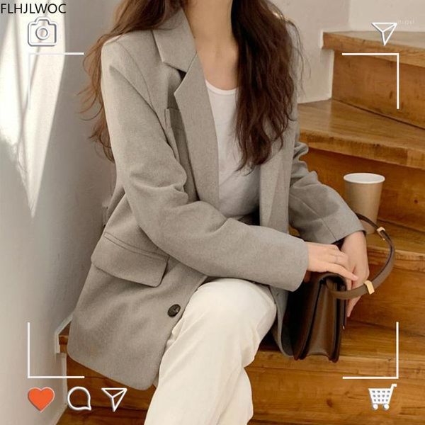 

2020 autumn outerwear coats jackets long sleeve casual elegant office lady work solid women button single breasted blazer1, White;black