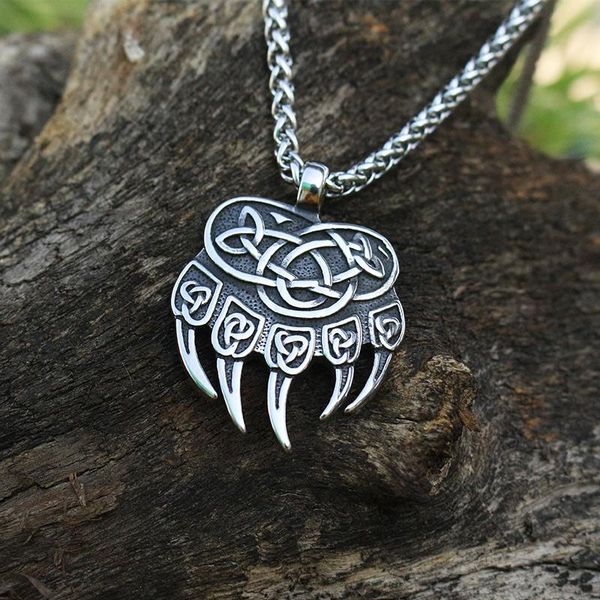 

lanseis 10pcs men stainless steel viking bear pendant men necklace celt bear, Silver