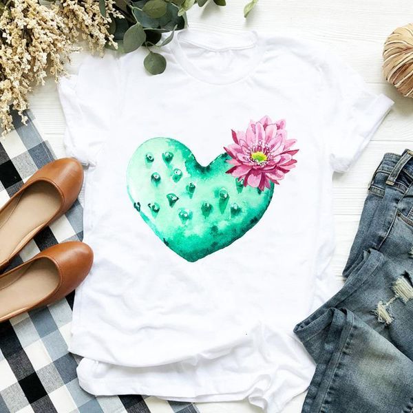 

women lady cactus plant love floral flower fashion print ladies t tee womens shirt clothes tshirt female graphic t-shirt, White