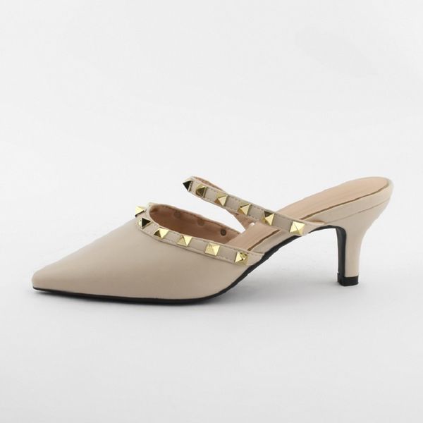 

2021 new women's for outdoor use rivet heel pointed stiletto fashion summer slippers dgdt, Black