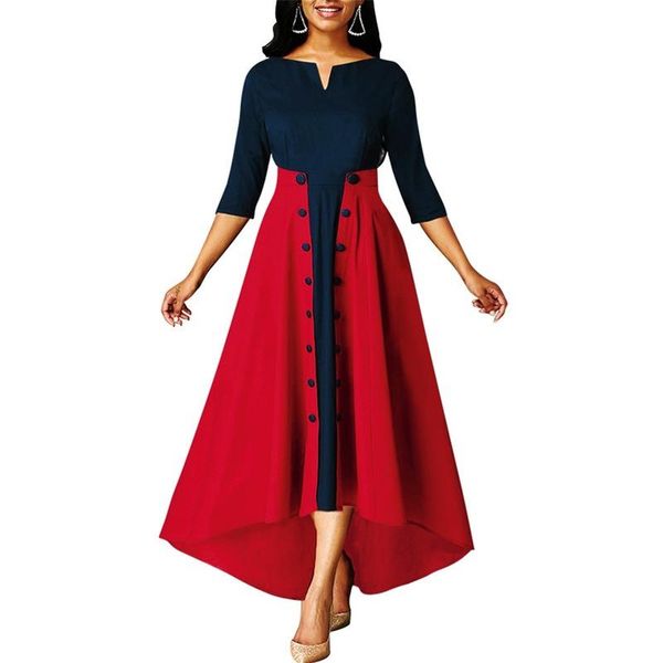 

woman dress 2021 spring summer vintage high waist long party dress women casual slim patchwork ball gown maxi dresses 2xl, Black;gray